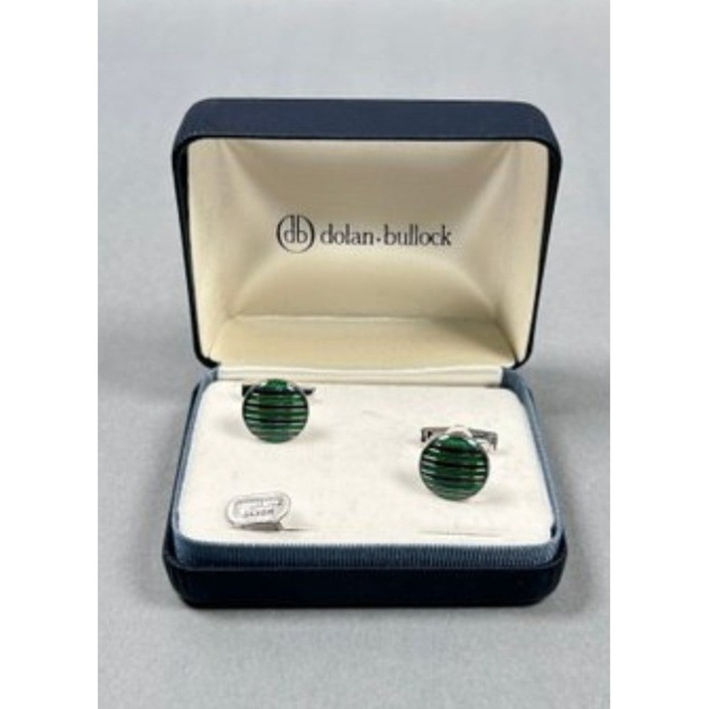 Dolan Bullock Cufflinks Mens Green Blue Excellent Sterling Silver Enamel Round